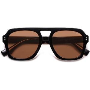 image:imageSOJOS Retro Thick Polarized Aviator Sunglasses for Women Men Large Trendy Bold Square Pilot Shades SJ2385Shiny BlackBlush Tint