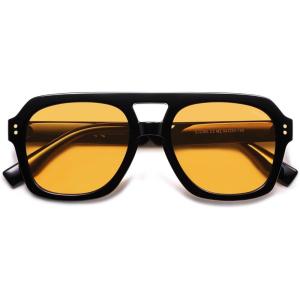 image:imageSOJOS Retro Thick Polarized Aviator Sunglasses for Women Men Large Trendy Bold Square Pilot Shades SJ2385Shiny BlackYellow Light Tint Lowpolarization