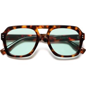 image:imageSOJOS Retro Thick Polarized Aviator Sunglasses for Women Men Large Trendy Bold Square Pilot Shades SJ2385TortoiseLight Green Light Tint Lowpolarization