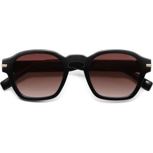 image:imageSOJOS Vintage Retro Square Polarized Sunglasses Men Standard Fit Trendy Womens Sun Glasses SJ2382Black Frame Brown Grading Lens
