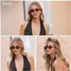 image:imageSOJOS Acetate Polarized Oval Sunglasses Women Retro Handmade Narrow Y2K Lightweight Vintage 90s Designer Sun Glasses LonaLight TurquoiseBrown