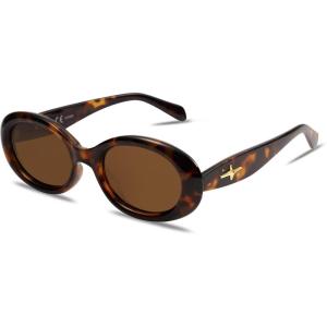 image:imageSOJOS Retro Oval Polarized Sunglasses for Women Men 90s Vintage UV400 Protection Tiny Sun Glasses SJ2286Amber TortoiseBrown