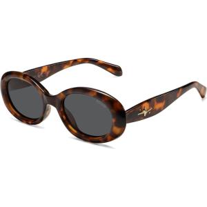 image:imageSOJOS Retro Oval Polarized Sunglasses for Women Men 90s Vintage UV400 Protection Tiny Sun Glasses SJ2286BrownGrey