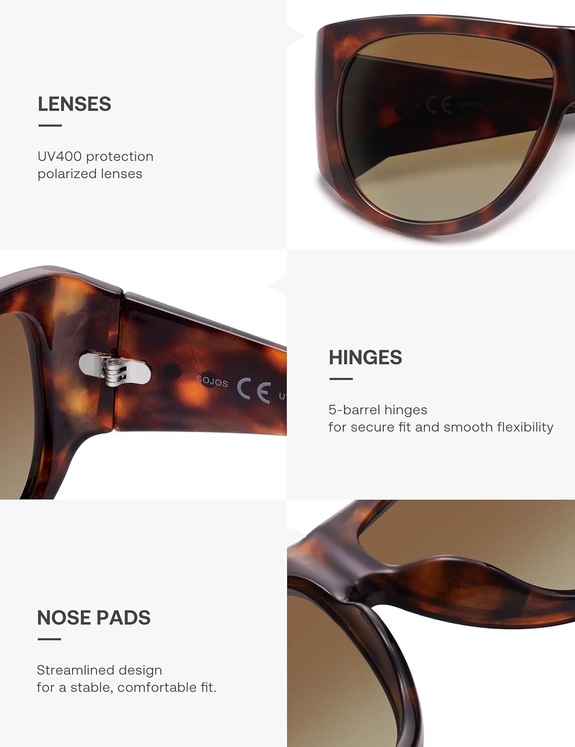 image:imageSOJOS Vintage Retro Oversized Big Aviator Polarized Sunglasses Womens Men SJ2615Brown Tortoise Frame Brown Lens