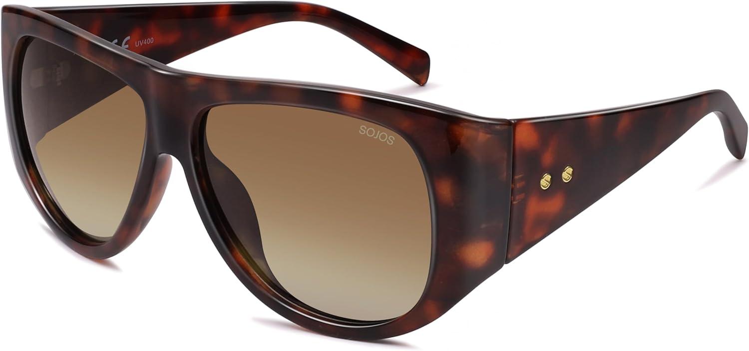 image:imageSOJOS Vintage Retro Oversized Big Aviator Polarized Sunglasses Womens Men SJ2615Brown Tortoise Frame Brown Lens