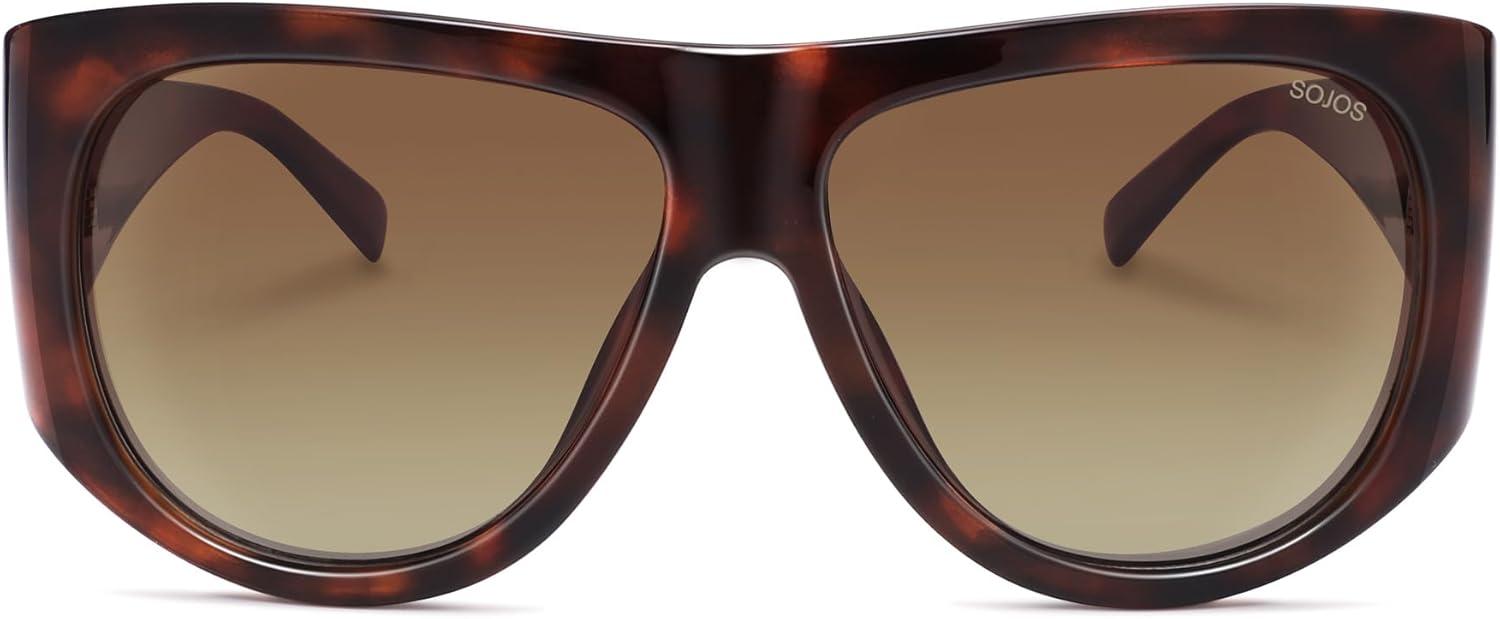 image:imageSOJOS Vintage Retro Oversized Big Aviator Polarized Sunglasses Womens Men SJ2615Brown Tortoise Frame Brown Lens