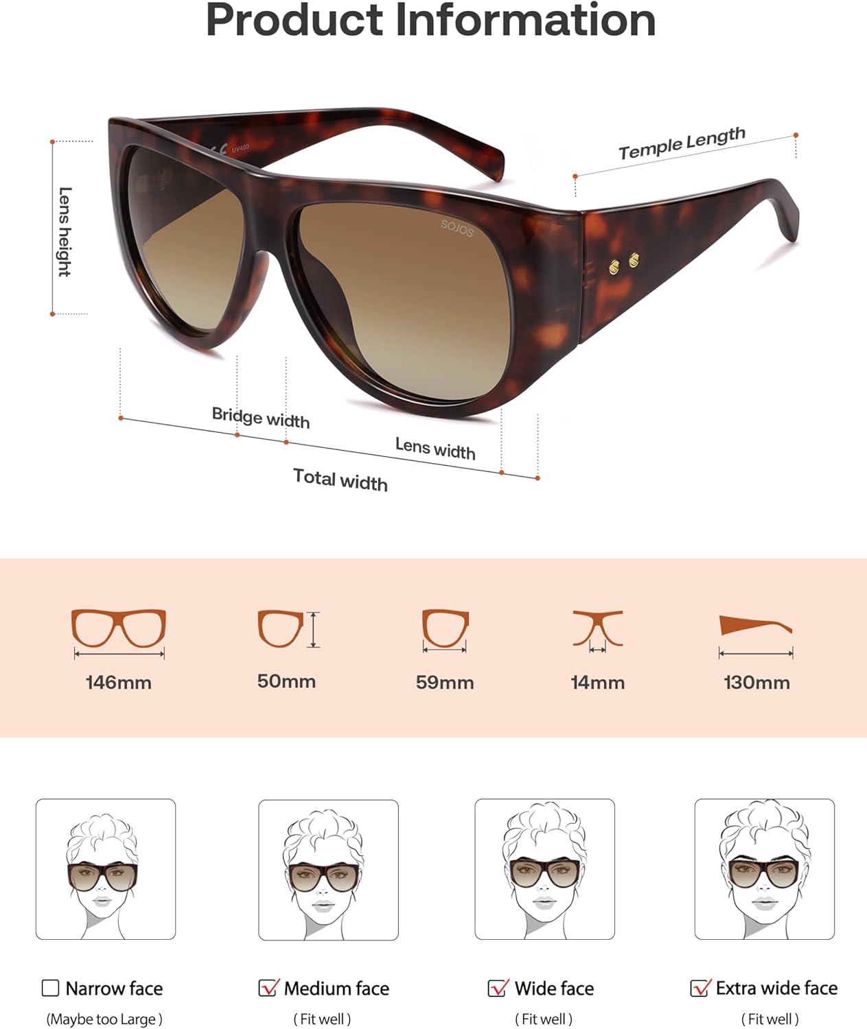 image:imageSOJOS Vintage Retro Oversized Big Aviator Polarized Sunglasses Womens Men SJ2615Brown Tortoise Frame Brown Lens