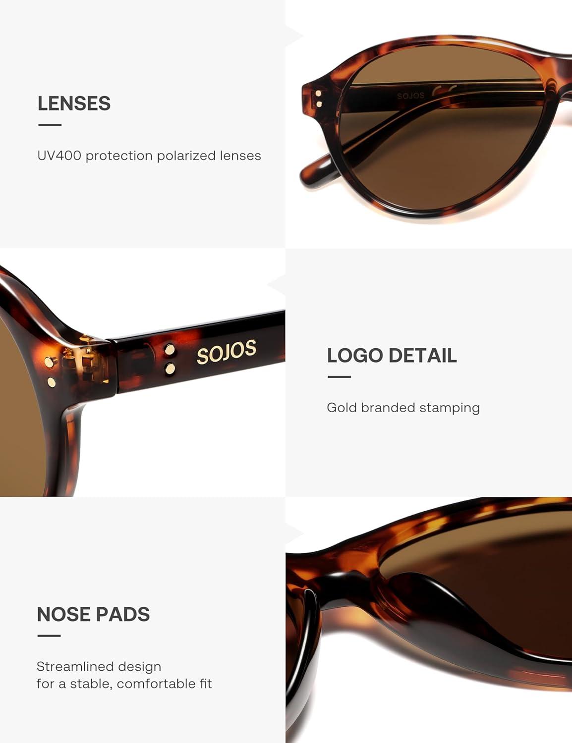 image:imageSOJOS Retro Aviator Polarized Sunglasses for Women Men Vintage 70s Style UV Protection Sun Glasses SJ2701TortoiseBrown