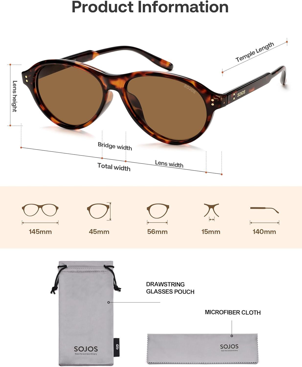 image:imageSOJOS Retro Aviator Polarized Sunglasses for Women Men Vintage 70s Style UV Protection Sun Glasses SJ2701TortoiseBrown