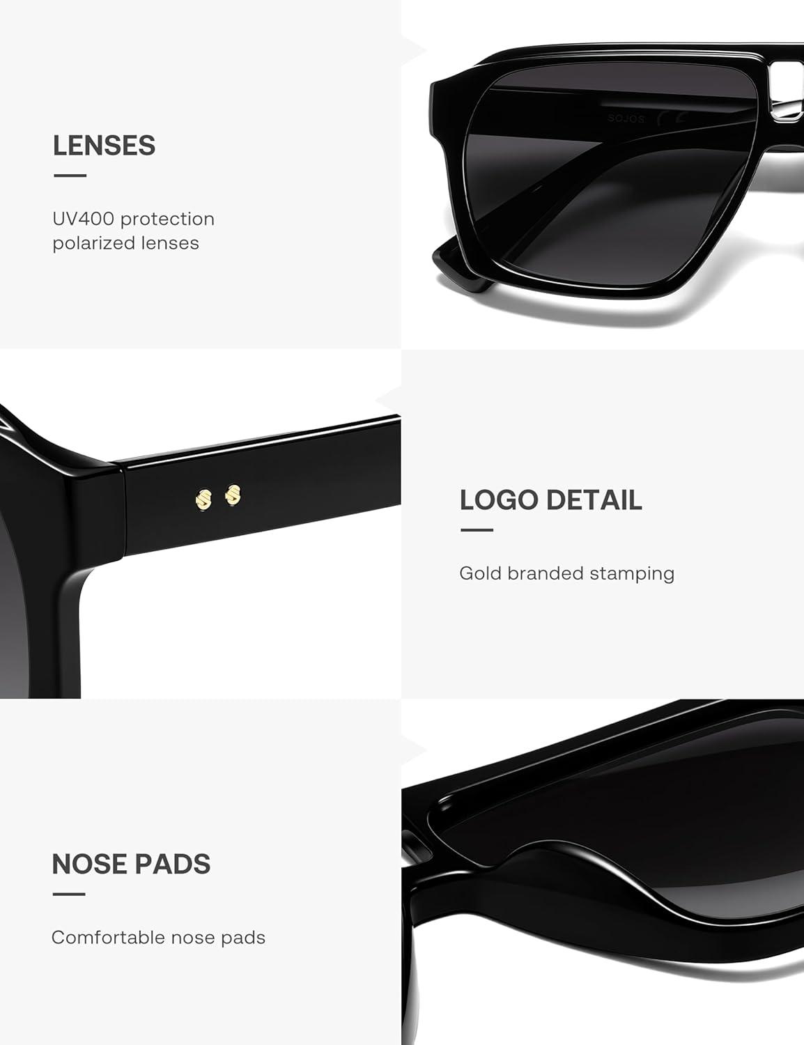 image:imageSOJOS Trendy Polarized Aviator Sunglasses for Women MenFashion Square Aviators Shades Vintage Style UV400 Protected SJ2699Black