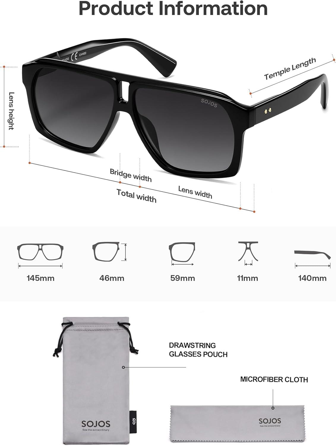 image:imageSOJOS Trendy Polarized Aviator Sunglasses for Women MenFashion Square Aviators Shades Vintage Style UV400 Protected SJ2699Black