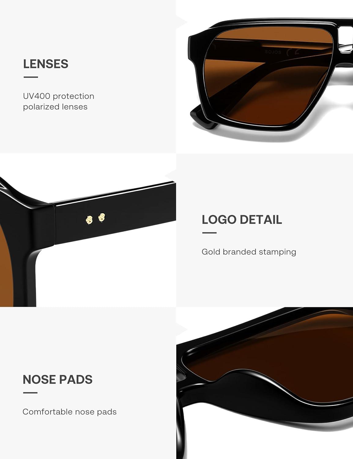 image:imageSOJOS Trendy Polarized Aviator Sunglasses for Women MenFashion Square Aviators Shades Vintage Style UV400 Protected SJ2699Brown