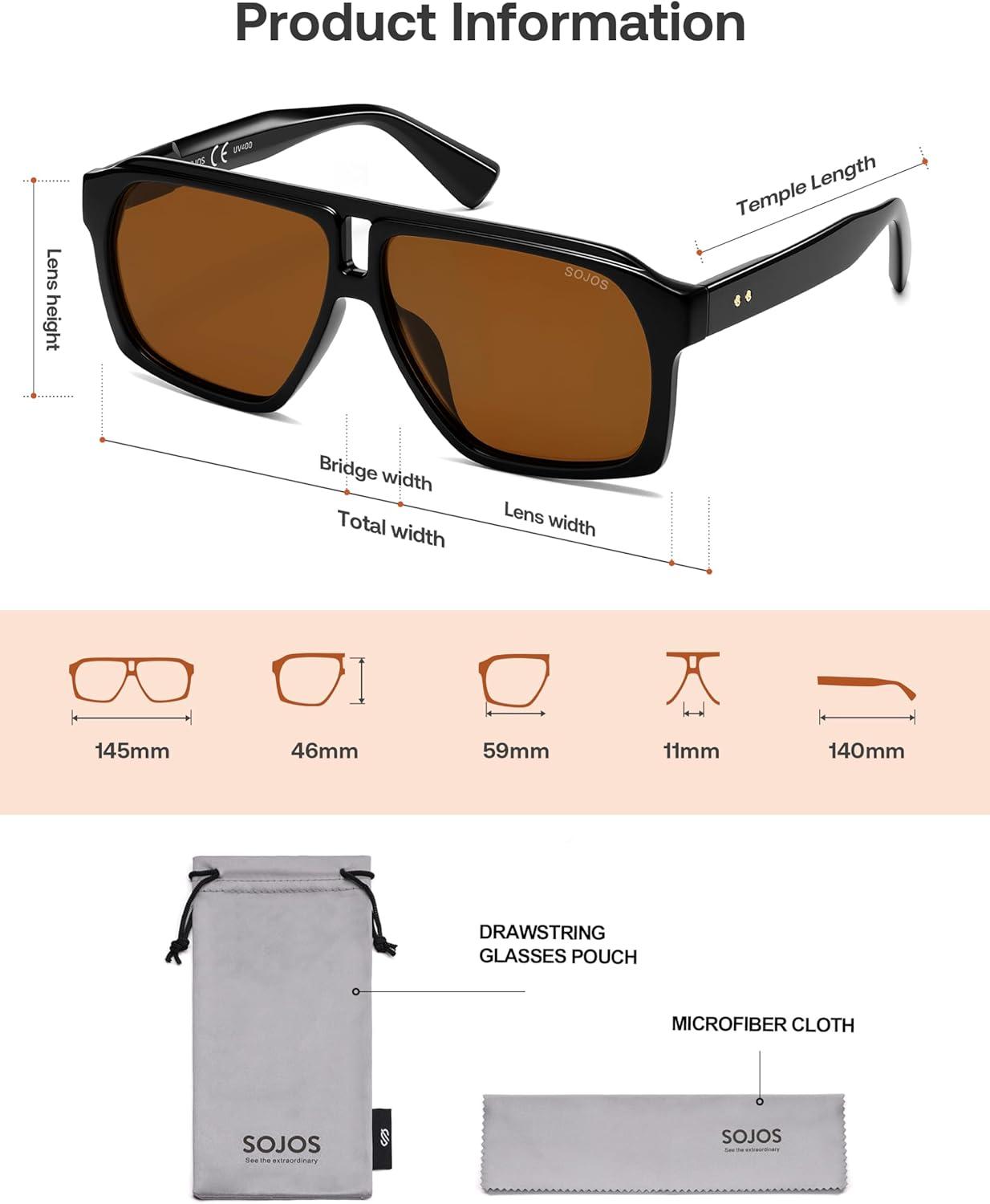 image:imageSOJOS Trendy Polarized Aviator Sunglasses for Women MenFashion Square Aviators Shades Vintage Style UV400 Protected SJ2699Brown