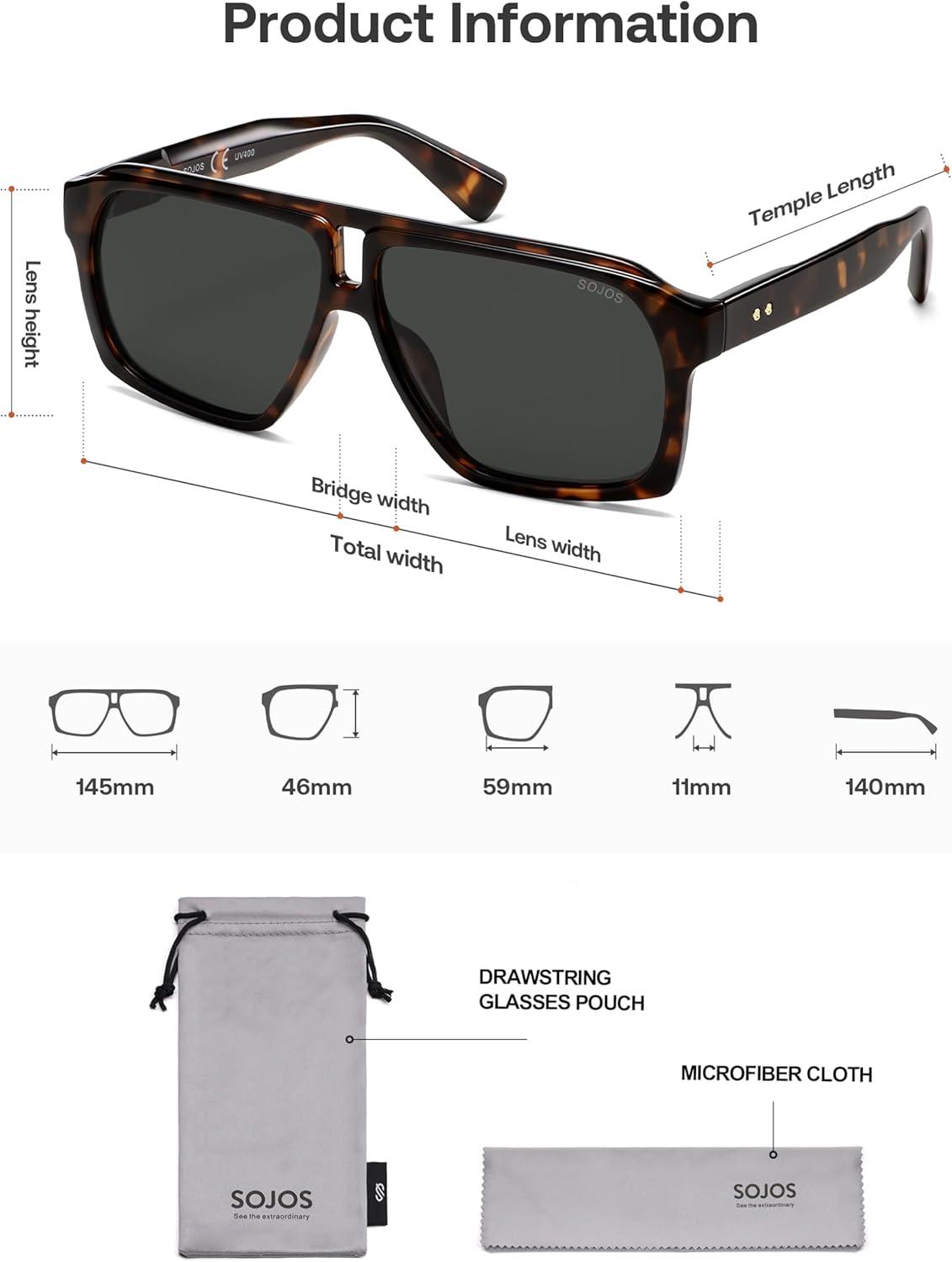 image:imageSOJOS Trendy Polarized Aviator Sunglasses for Women MenFashion Square Aviators Shades Vintage Style UV400 Protected SJ2699Demi