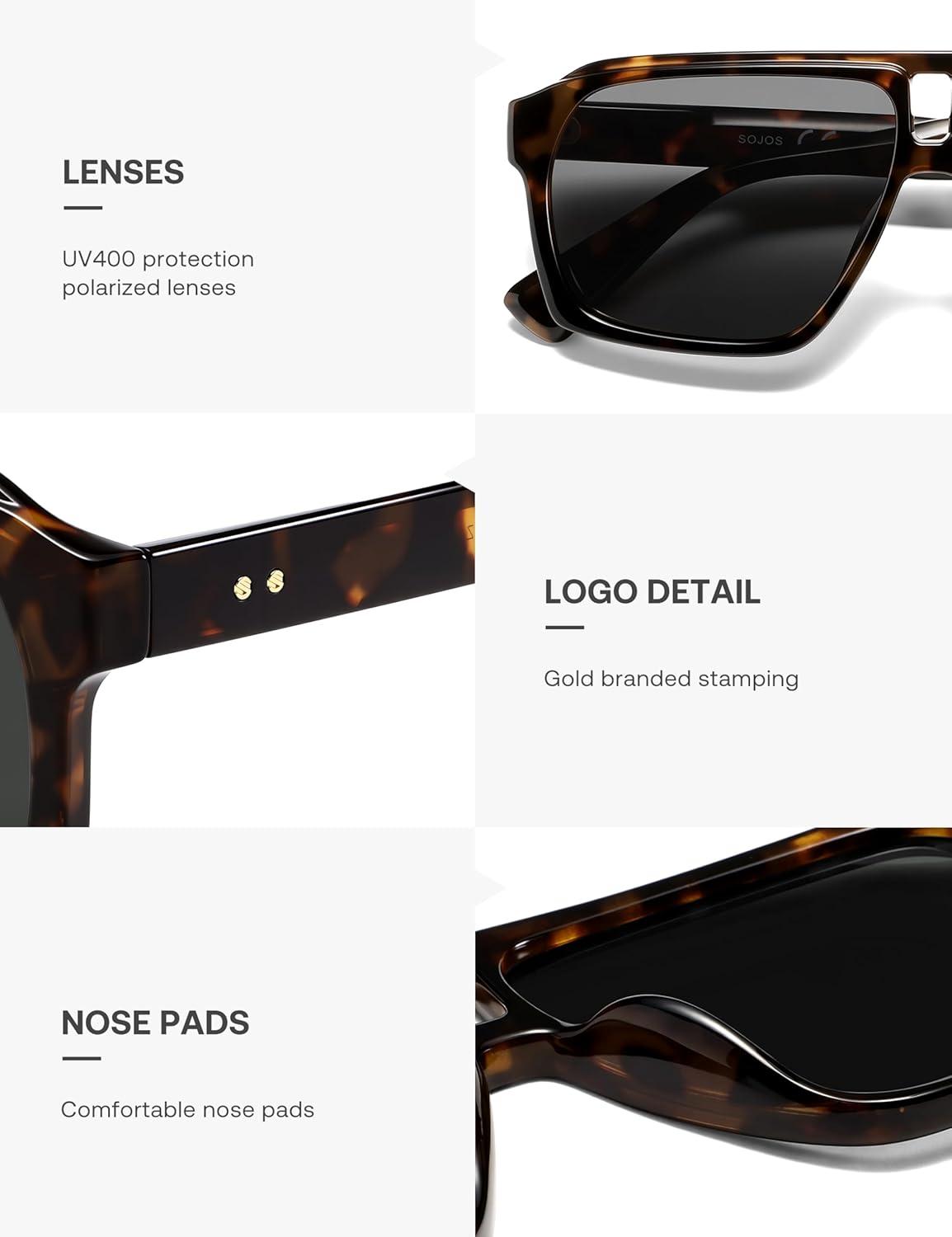 image:imageSOJOS Trendy Polarized Aviator Sunglasses for Women MenFashion Square Aviators Shades Vintage Style UV400 Protected SJ2699Demi