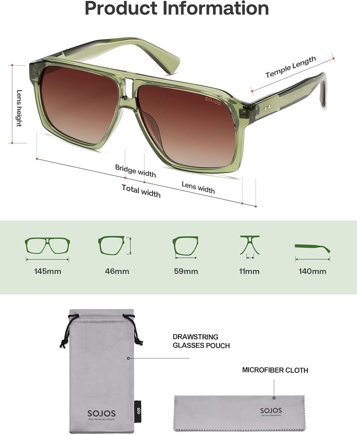 image:imageSOJOS Trendy Polarized Aviator Sunglasses for Women MenFashion Square Aviators Shades Vintage Style UV400 Protected SJ2699Green