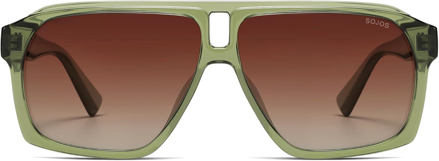 image:imageSOJOS Trendy Polarized Aviator Sunglasses for Women MenFashion Square Aviators Shades Vintage Style UV400 Protected SJ2699Green