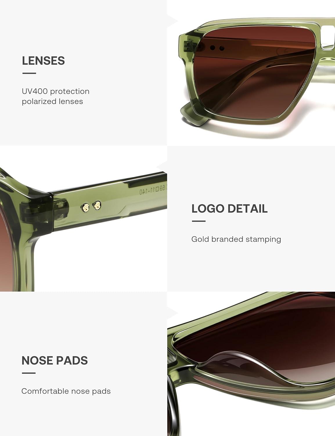 image:imageSOJOS Trendy Polarized Aviator Sunglasses for Women MenFashion Square Aviators Shades Vintage Style UV400 Protected SJ2699Green