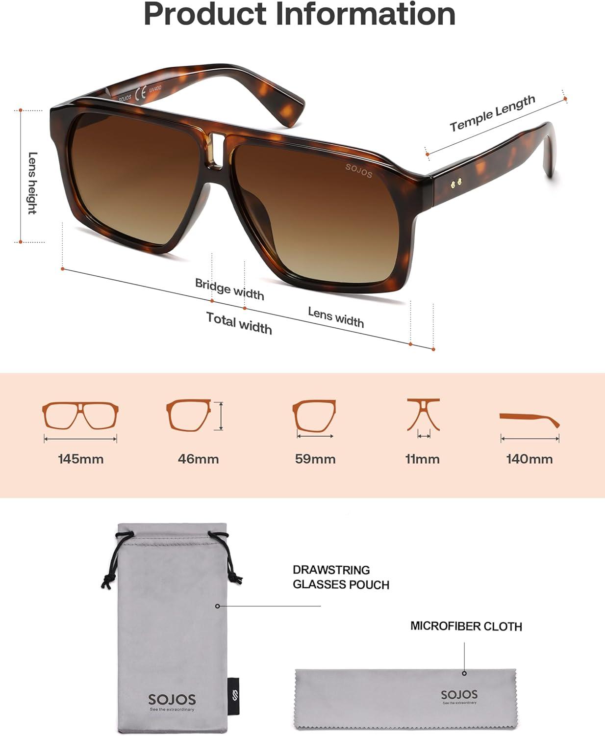image:imageSOJOS Trendy Polarized Aviator Sunglasses for Women MenFashion Square Aviators Shades Vintage Style UV400 Protected SJ2699Tortoise