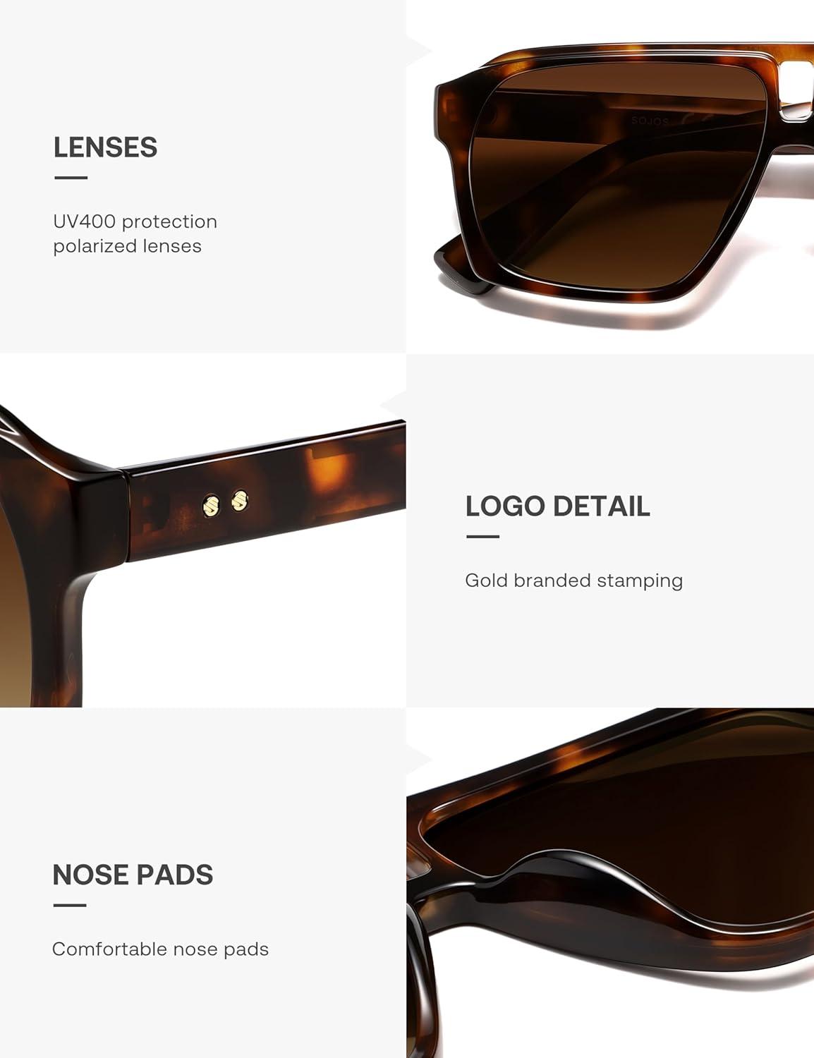 image:imageSOJOS Trendy Polarized Aviator Sunglasses for Women MenFashion Square Aviators Shades Vintage Style UV400 Protected SJ2699Tortoise