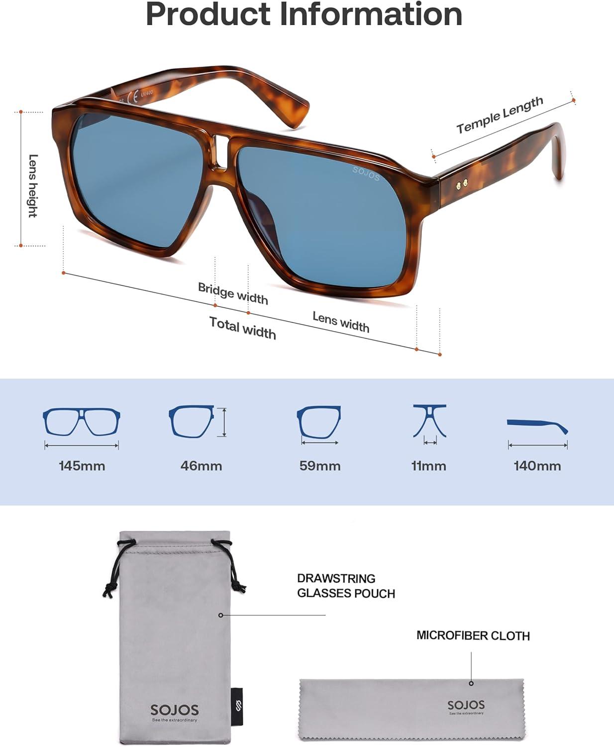 image:imageSOJOS Trendy Polarized Aviator Sunglasses for Women MenFashion Square Aviators Shades Vintage Style UV400 Protected SJ2699Yellow Demi