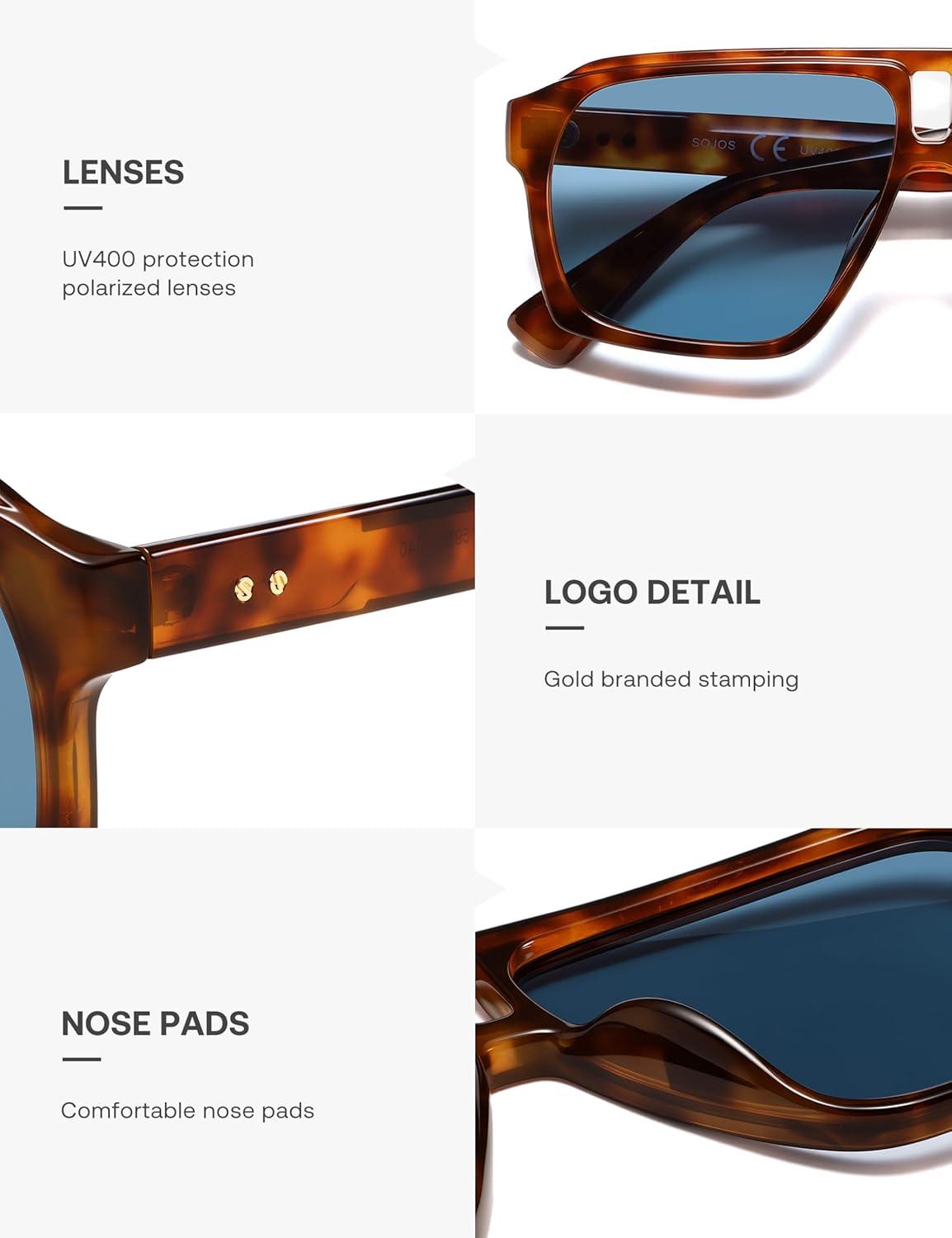 image:imageSOJOS Trendy Polarized Aviator Sunglasses for Women MenFashion Square Aviators Shades Vintage Style UV400 Protected SJ2699Yellow Demi
