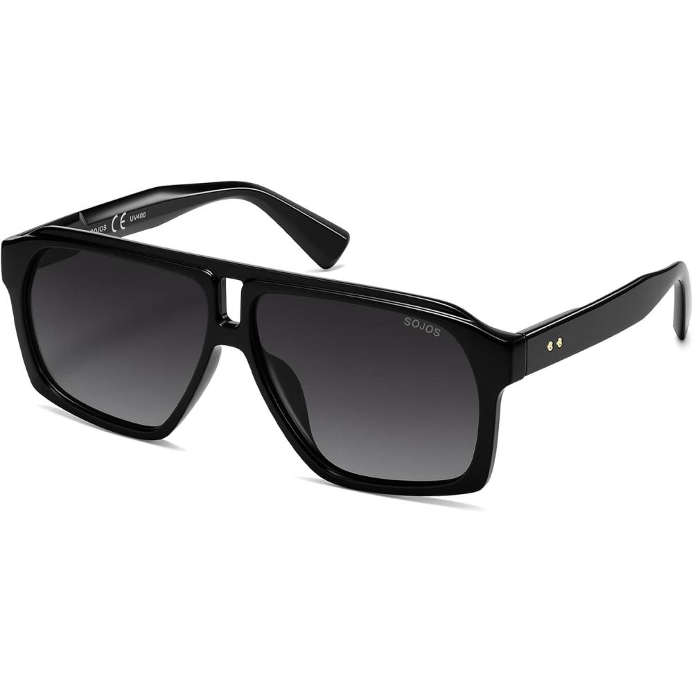 image:imageSOJOS Trendy Polarized Aviator Sunglasses for Women MenFashion Square Aviators Shades Vintage Style UV400 Protected SJ2699Black