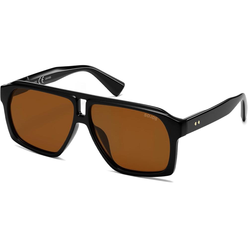image:imageSOJOS Trendy Polarized Aviator Sunglasses for Women MenFashion Square Aviators Shades Vintage Style UV400 Protected SJ2699Brown