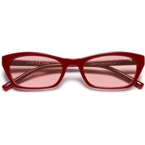 image:imageSOJOS Trendy Cat Eye Polarized Sunglasses for Women Men Retro 90s Y2K Small Thin Rectangle Sunnies SJ2670RedLight Red Tint