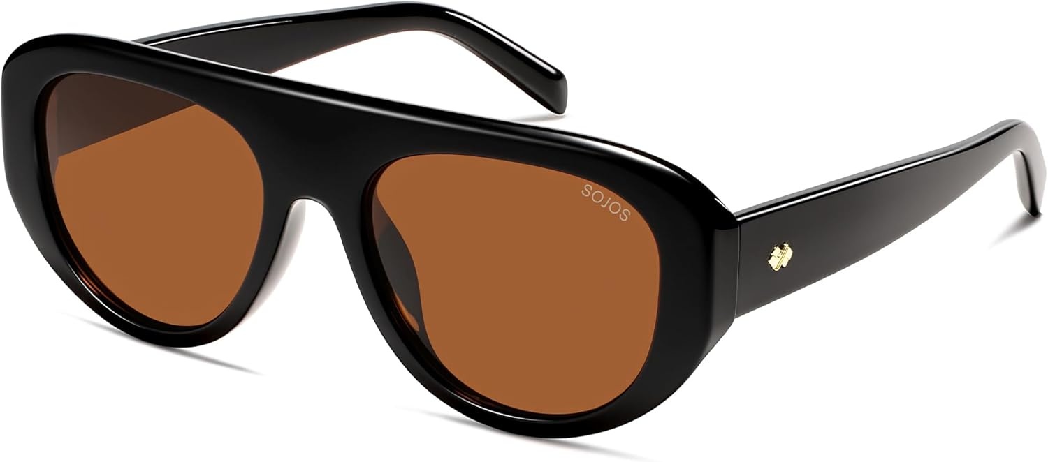 image:imageSOJOS Retro Oversized Aviator Polarized Sunglasses for Women Trendy Shades Vintage Style Chic Sun Glasses SJ2706Black  Brown Lens