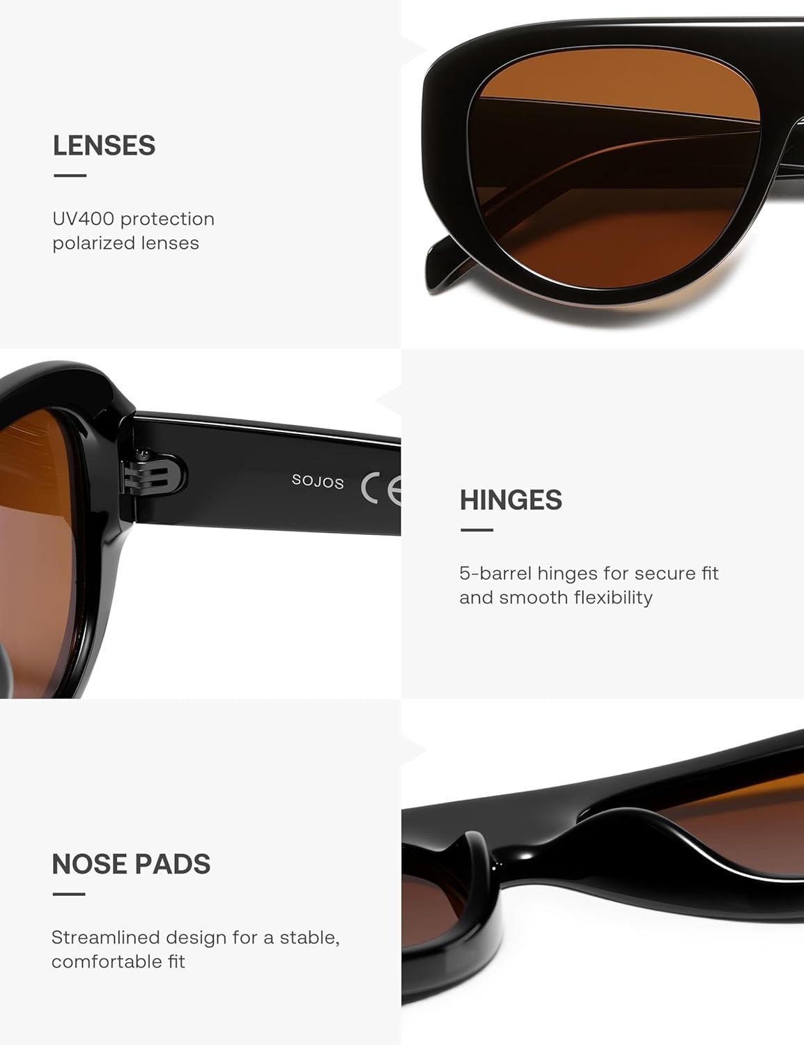 image:imageSOJOS Retro Oversized Aviator Polarized Sunglasses for Women Trendy Shades Vintage Style Chic Sun Glasses SJ2706Black  Brown Lens