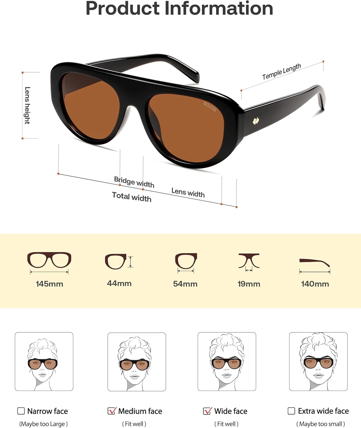 image:imageSOJOS Retro Oversized Aviator Polarized Sunglasses for Women Trendy Shades Vintage Style Chic Sun Glasses SJ2706Black  Brown Lens