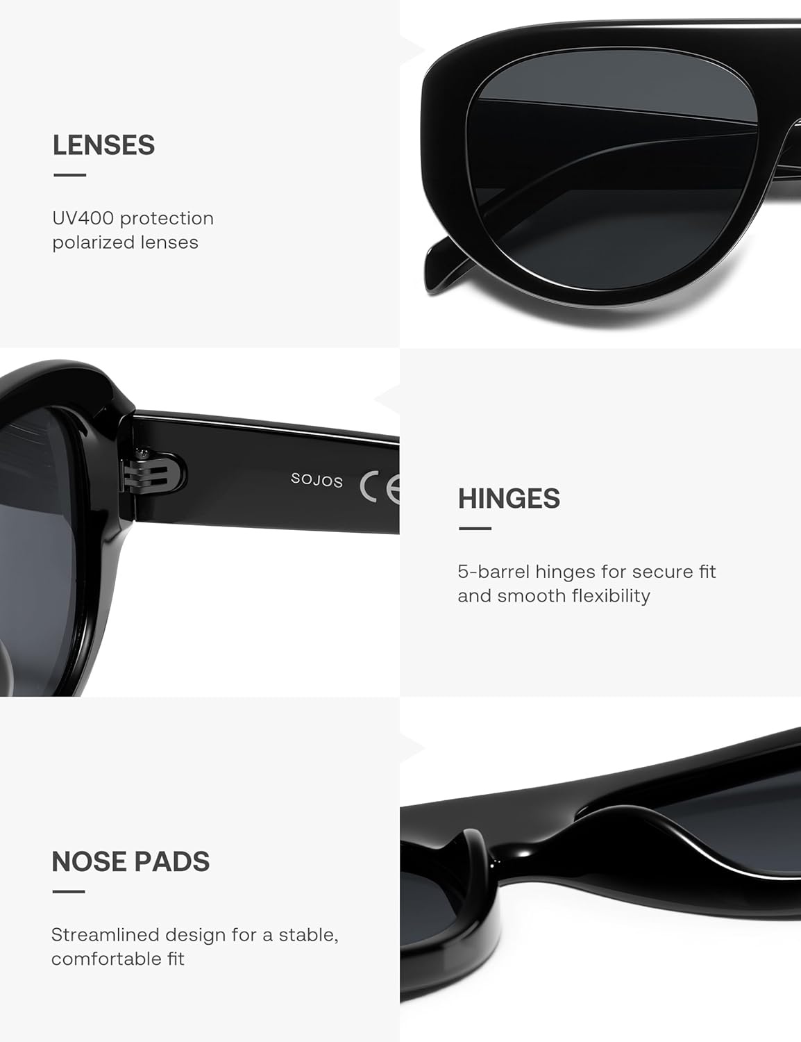 image:imageSOJOS Retro Oversized Aviator Polarized Sunglasses for Women Trendy Shades Vintage Style Chic Sun Glasses SJ2706Black  Grey Lens