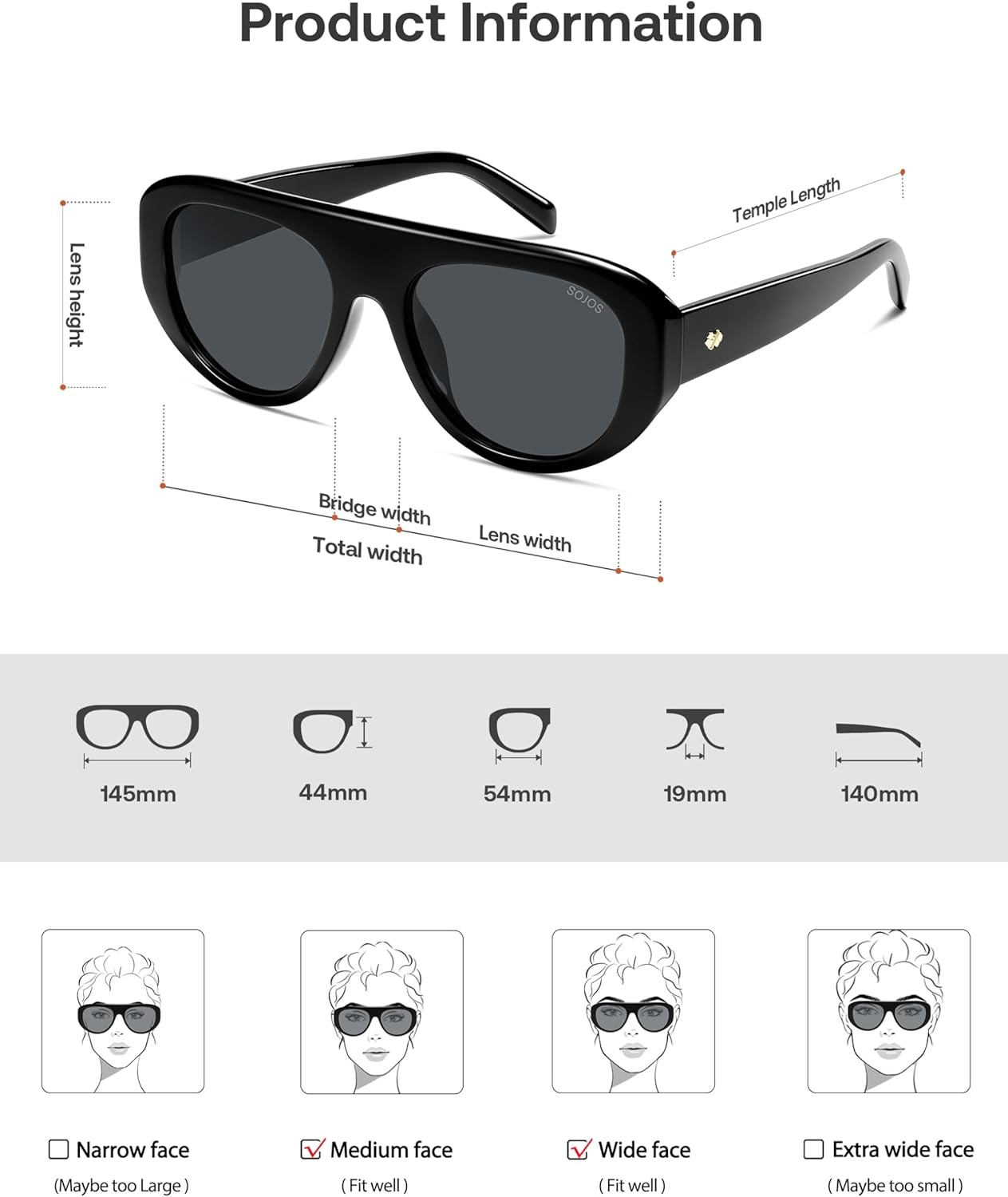 image:imageSOJOS Retro Oversized Aviator Polarized Sunglasses for Women Trendy Shades Vintage Style Chic Sun Glasses SJ2706Black  Grey Lens
