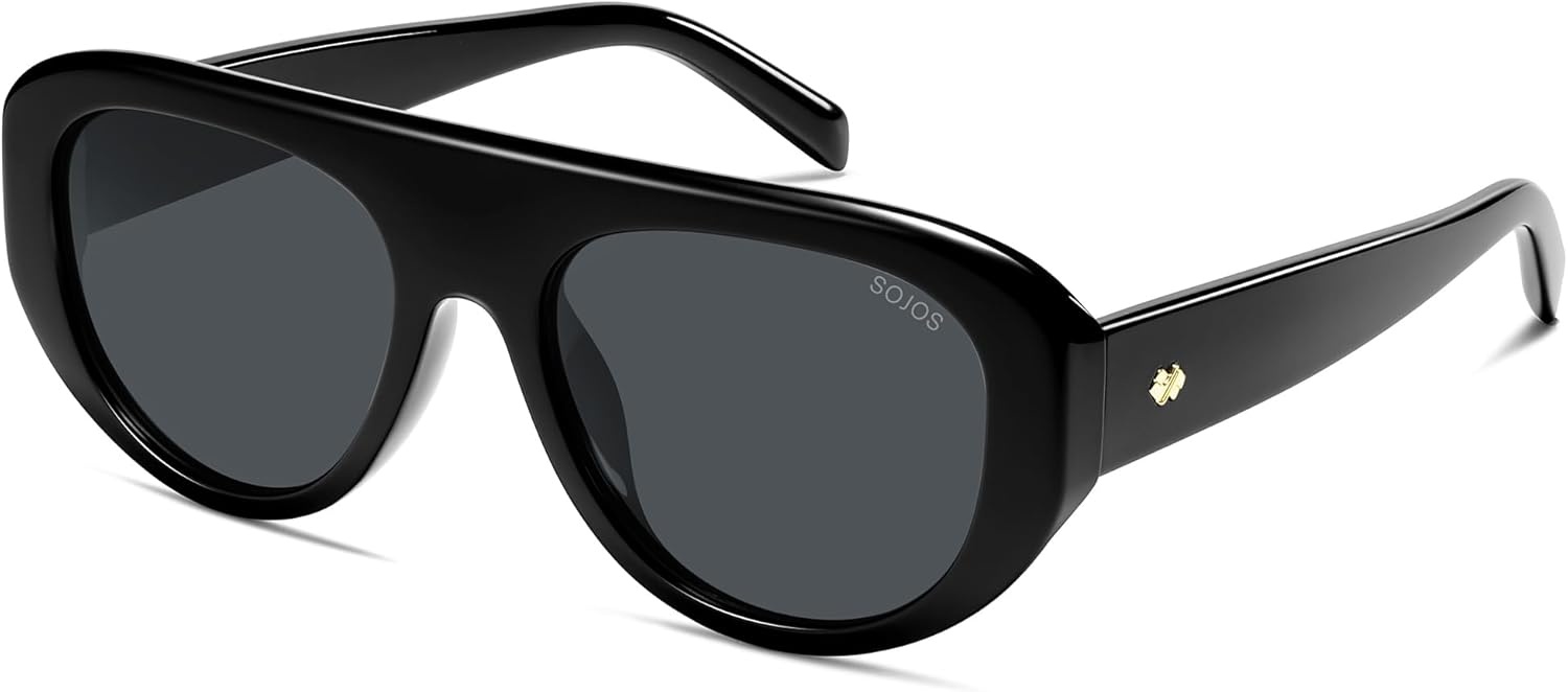 image:imageSOJOS Retro Oversized Aviator Polarized Sunglasses for Women Trendy Shades Vintage Style Chic Sun Glasses SJ2706Black  Grey Lens