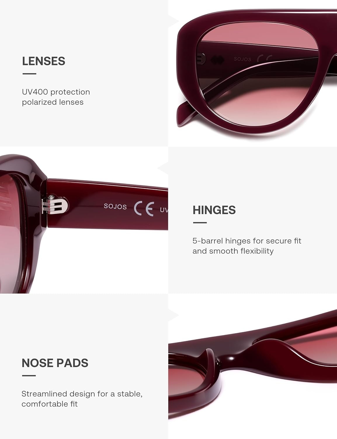 image:imageSOJOS Retro Oversized Aviator Polarized Sunglasses for Women Trendy Shades Vintage Style Chic Sun Glasses SJ2706Red  Pink Lens