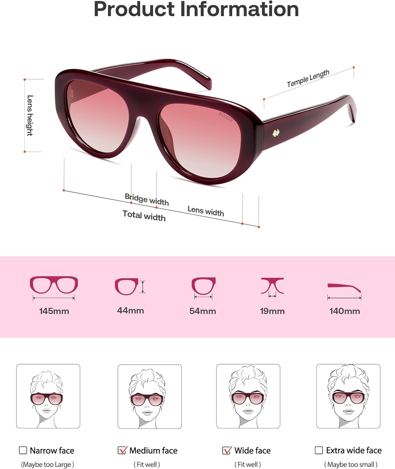 image:imageSOJOS Retro Oversized Aviator Polarized Sunglasses for Women Trendy Shades Vintage Style Chic Sun Glasses SJ2706Red  Pink Lens