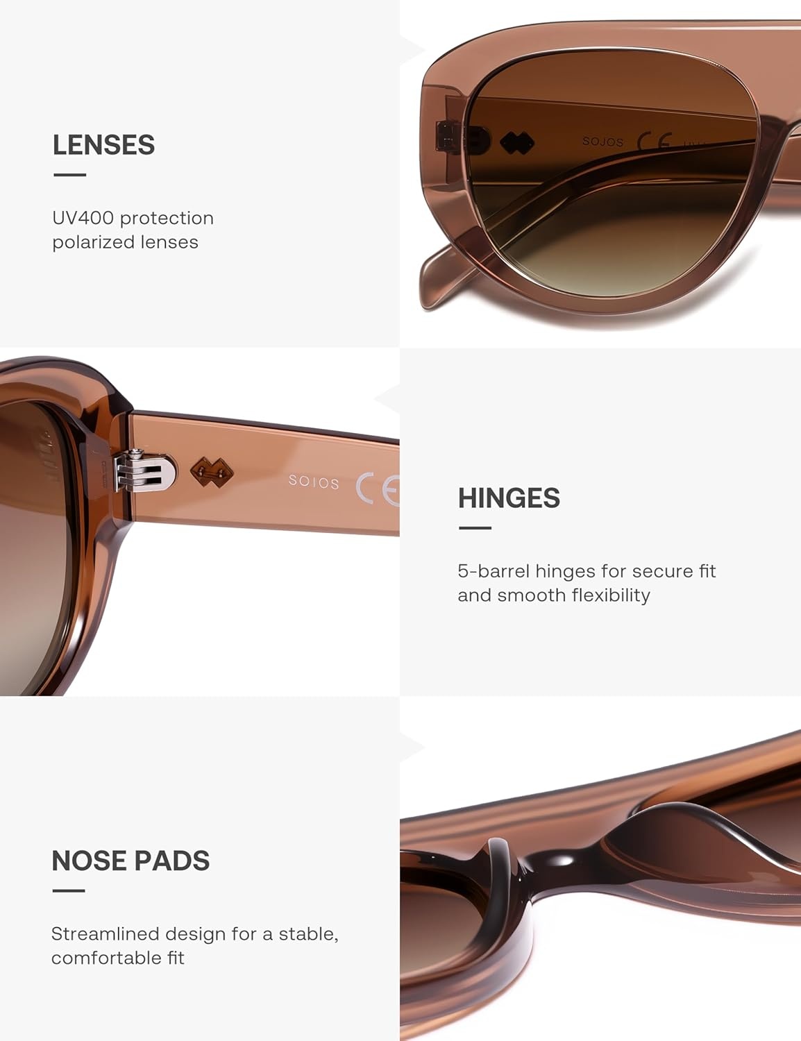 image:imageSOJOS Retro Oversized Aviator Polarized Sunglasses for Women Trendy Shades Vintage Style Chic Sun Glasses SJ2706Transparent Brown  Brown Lens