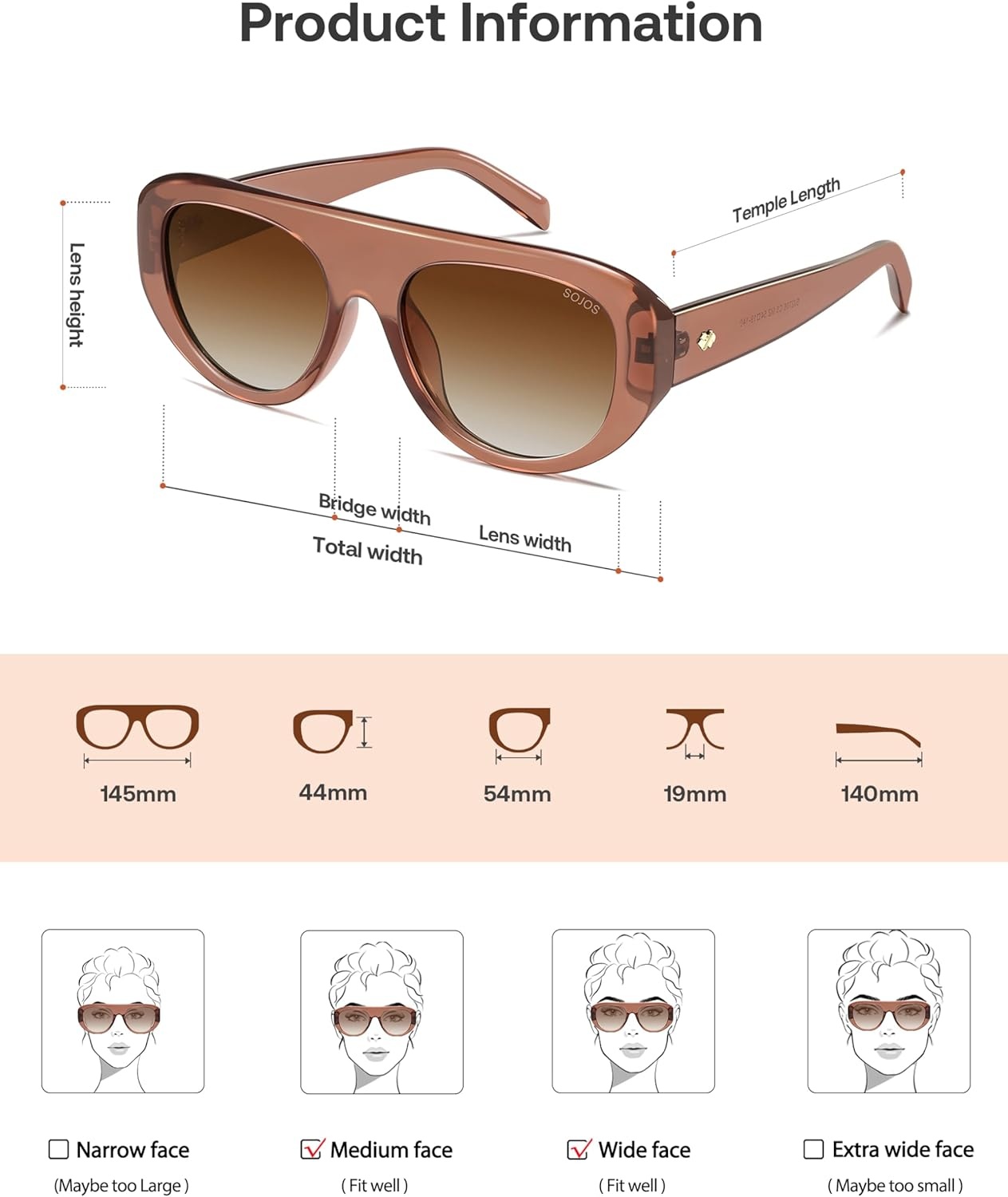 image:imageSOJOS Retro Oversized Aviator Polarized Sunglasses for Women Trendy Shades Vintage Style Chic Sun Glasses SJ2706Transparent Brown  Brown Lens