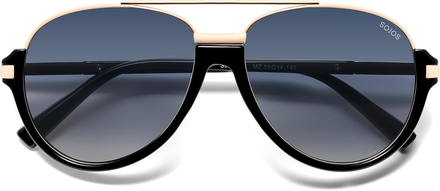 image:imageSOJOS Retro Oversized Polarized Aviator Sunglasses for Women Men Trendy Vintage Square Sun Glasses SJ2681BlackBlue Grading