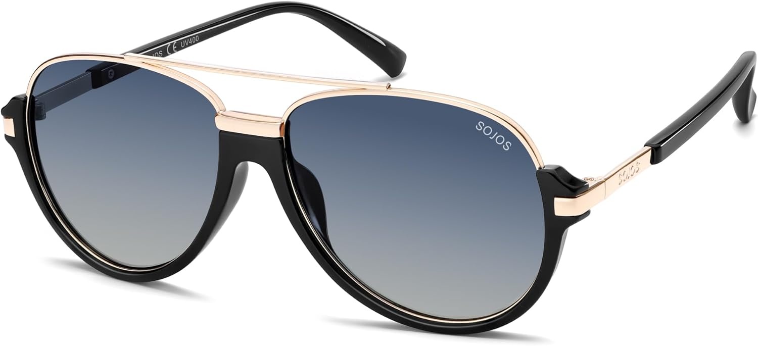 image:imageSOJOS Retro Oversized Polarized Aviator Sunglasses for Women Men Trendy Vintage Square Sun Glasses SJ2681BlackBlue Grading