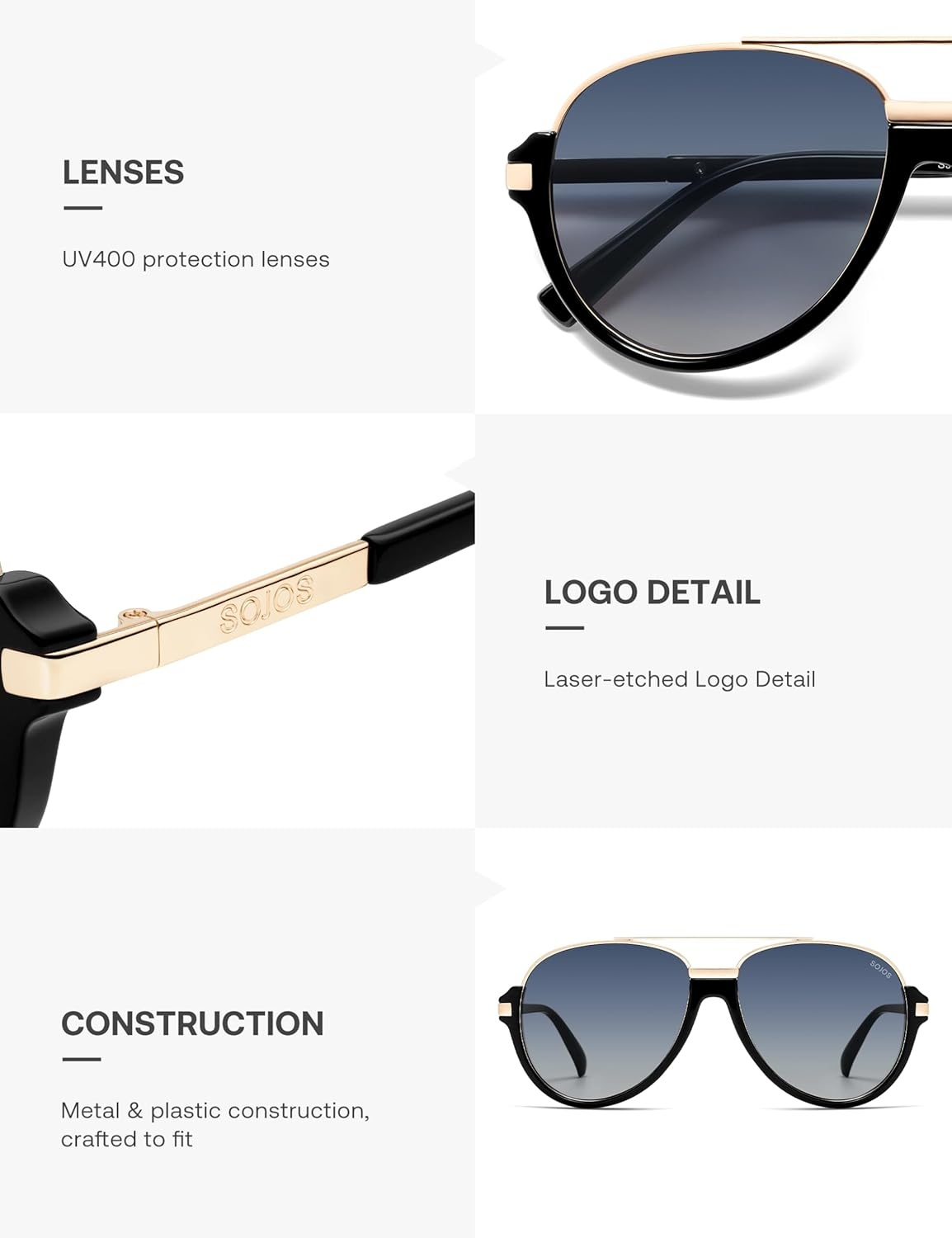 image:imageSOJOS Retro Oversized Polarized Aviator Sunglasses for Women Men Trendy Vintage Square Sun Glasses SJ2681BlackBlue Grading