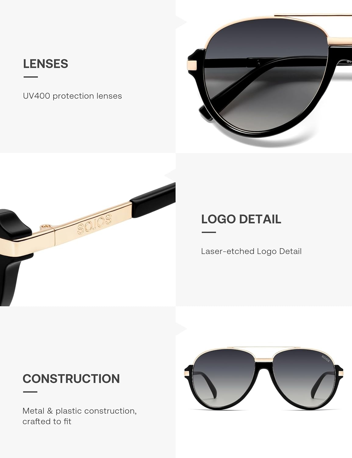 image:imageSOJOS Retro Oversized Polarized Aviator Sunglasses for Women Men Trendy Vintage Square Sun Glasses SJ2681BlackGrey Grading
