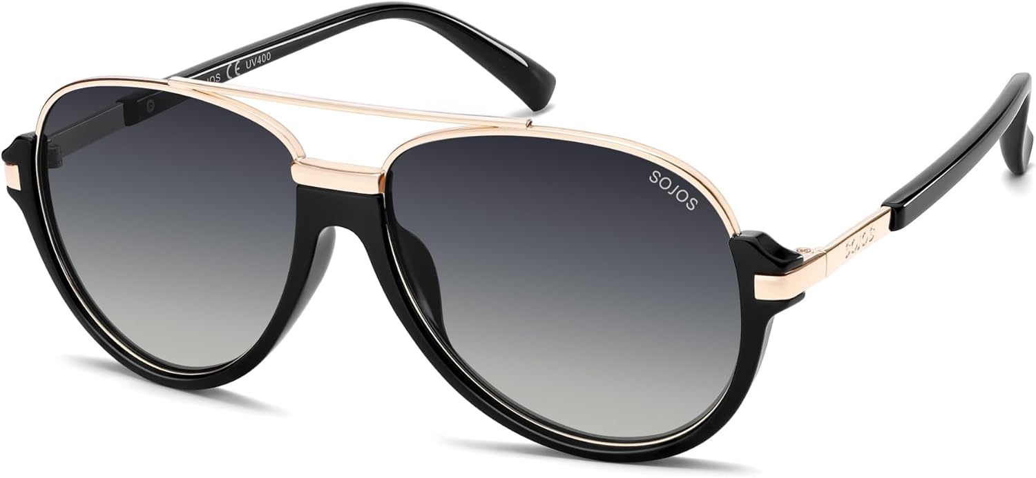 image:imageSOJOS Retro Oversized Polarized Aviator Sunglasses for Women Men Trendy Vintage Square Sun Glasses SJ2681BlackGrey Grading