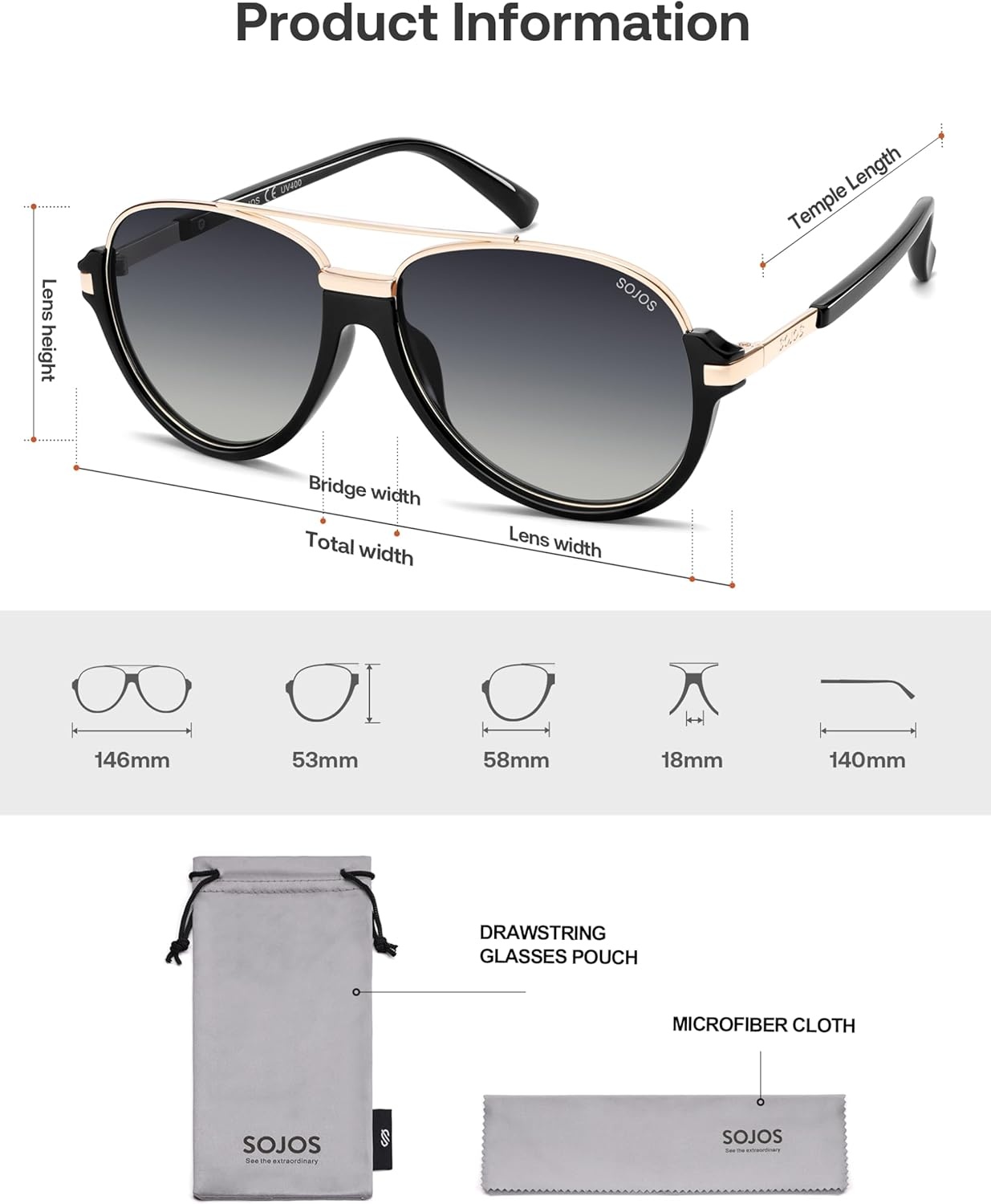 image:imageSOJOS Retro Oversized Polarized Aviator Sunglasses for Women Men Trendy Vintage Square Sun Glasses SJ2681BlackGrey Grading