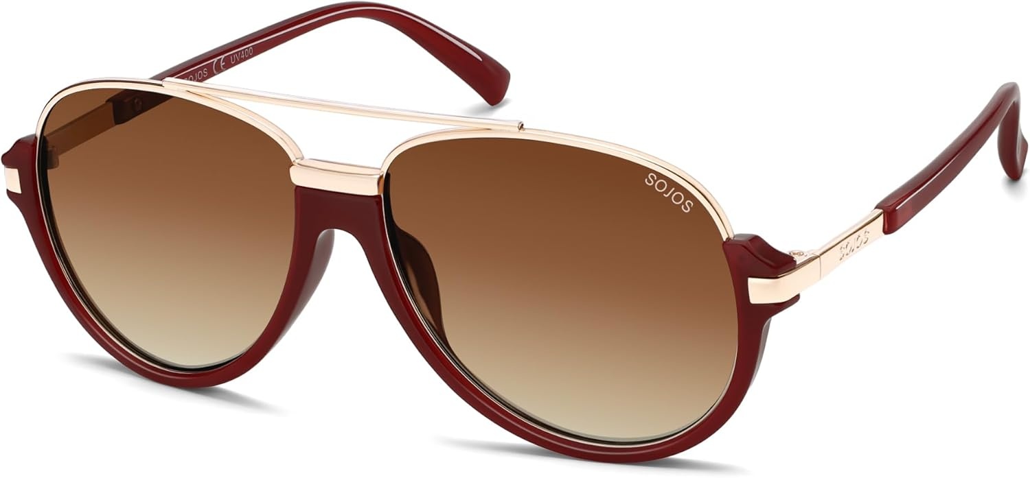 image:imageSOJOS Retro Oversized Polarized Aviator Sunglasses for Women Men Trendy Vintage Square Sun Glasses SJ2681RedBrown Grading