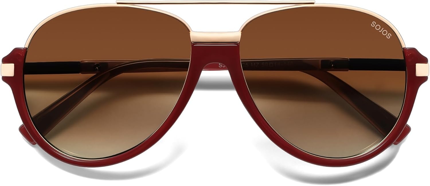 image:imageSOJOS Retro Oversized Polarized Aviator Sunglasses for Women Men Trendy Vintage Square Sun Glasses SJ2681RedBrown Grading