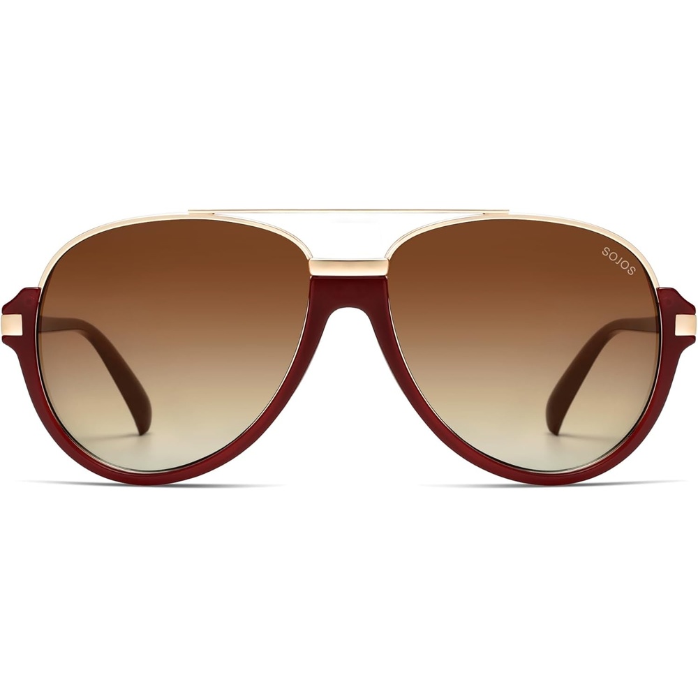 image:imageSOJOS Retro Oversized Polarized Aviator Sunglasses for Women Men Trendy Vintage Square Sun Glasses SJ2681RedBrown Grading