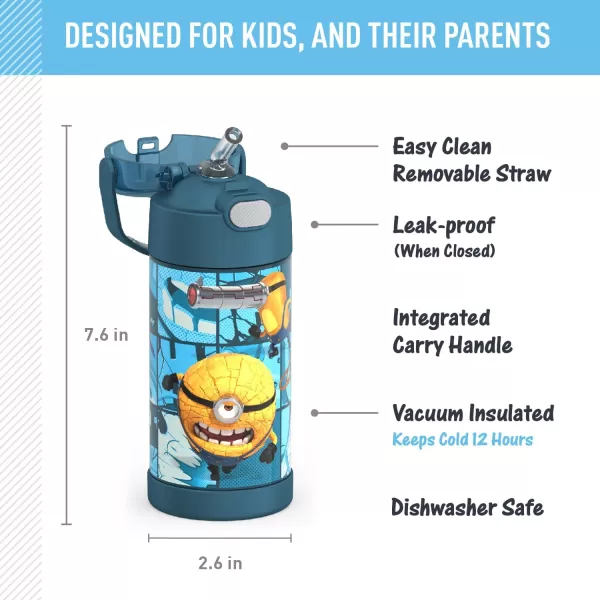 THERMOS FUNTAINER Water Bottle with Straw  12 Ounce Sonic the Hedgehog  Kids Stainless Steel Vacuum Insulated Water Bottle with LidDespicable Me 4