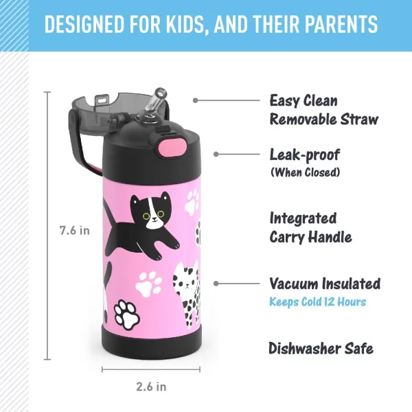 THERMOS FUNTAINER Water Bottle with Straw  12 Ounce Space Frog  Kids Stainless Steel Vacuum Insulated Water Bottle with LidKittens